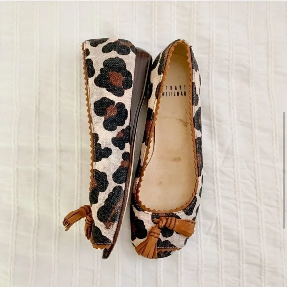 STUART WEITZMAN canvas leopard print flats